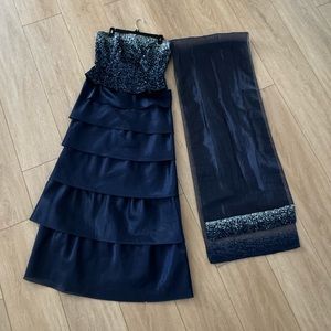 JOVANI Navy Strapless Gown